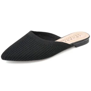 Journee Flat Knit Mules for Women - Closed Pointed Toe Slip-On Shoe - Comfortable Aniee Slide Black 9 Medium Womens US