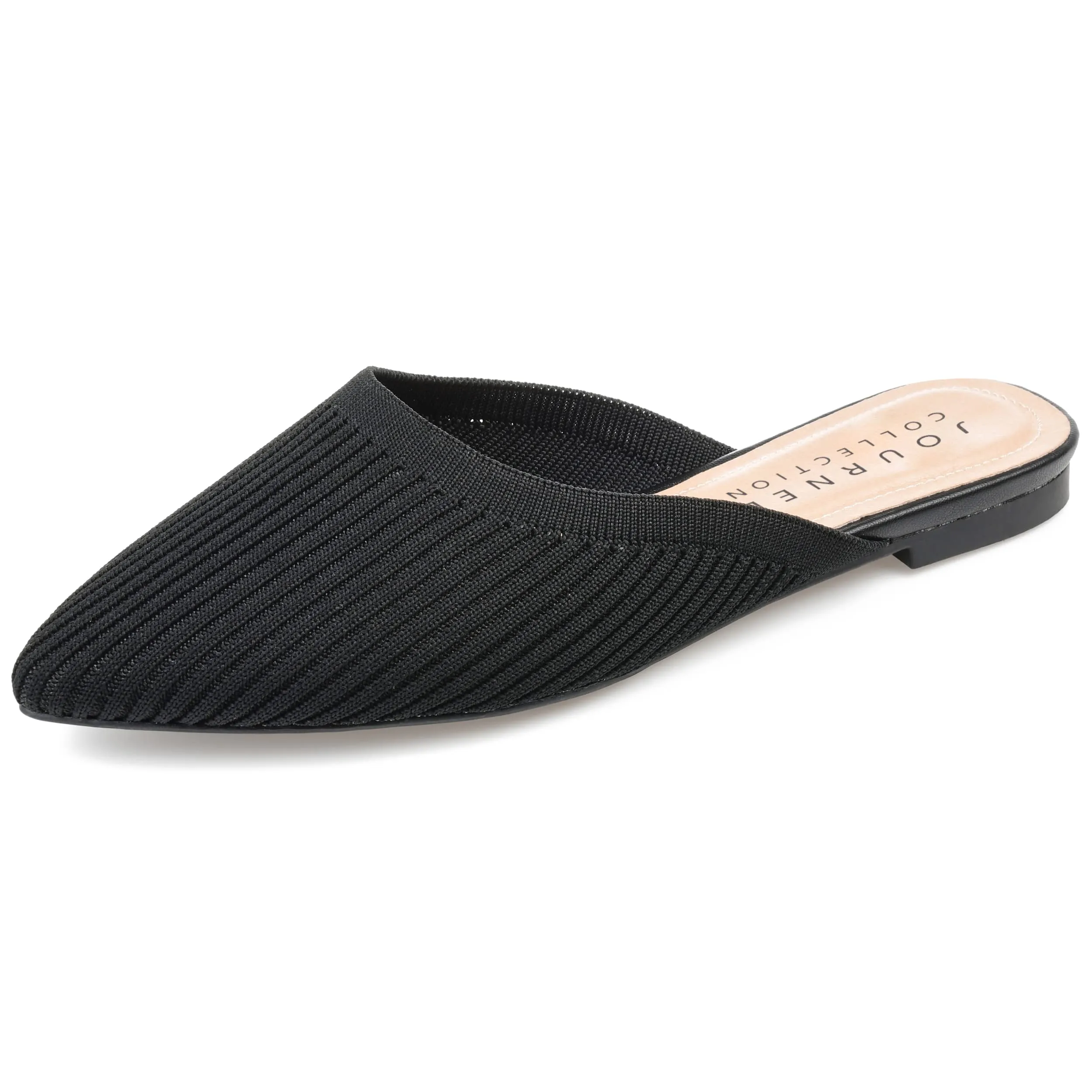 Journee Flat Knit Mules for Women - Closed Pointed Toe Slip-On Shoe - Comfortable Aniee Slide Black 9 Medium Womens US