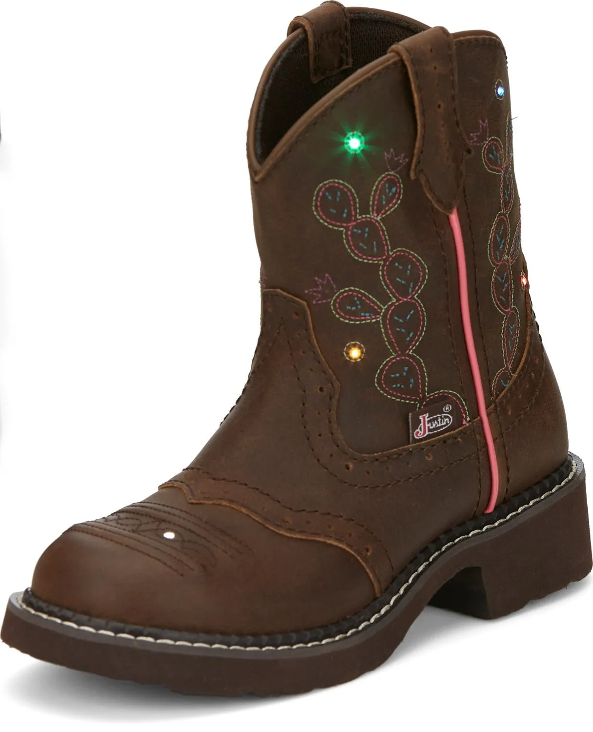 Justin Gypsy Round Brown Glitzi Kids Leather Cowboy Boots