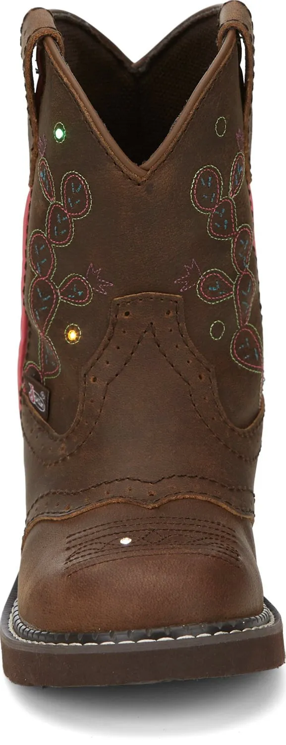 Justin Gypsy Round Brown Glitzi Kids Leather Cowboy Boots