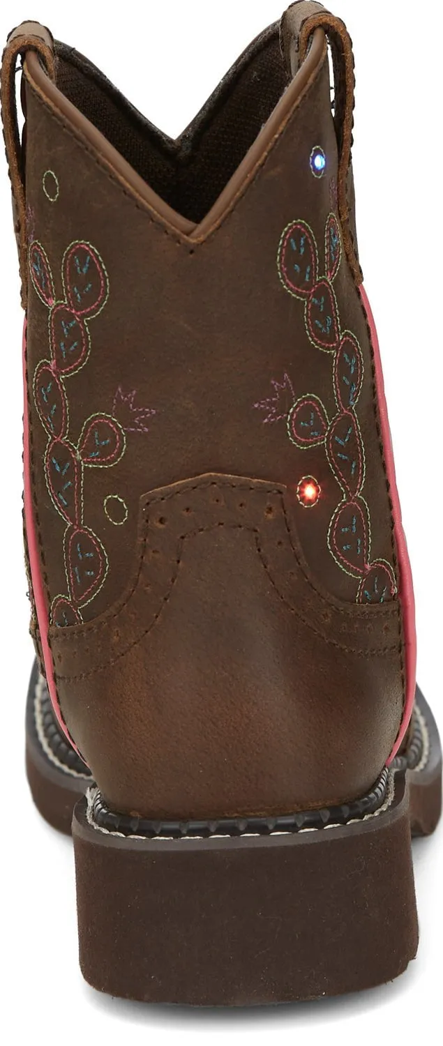 Justin Gypsy Round Brown Glitzi Kids Leather Cowboy Boots