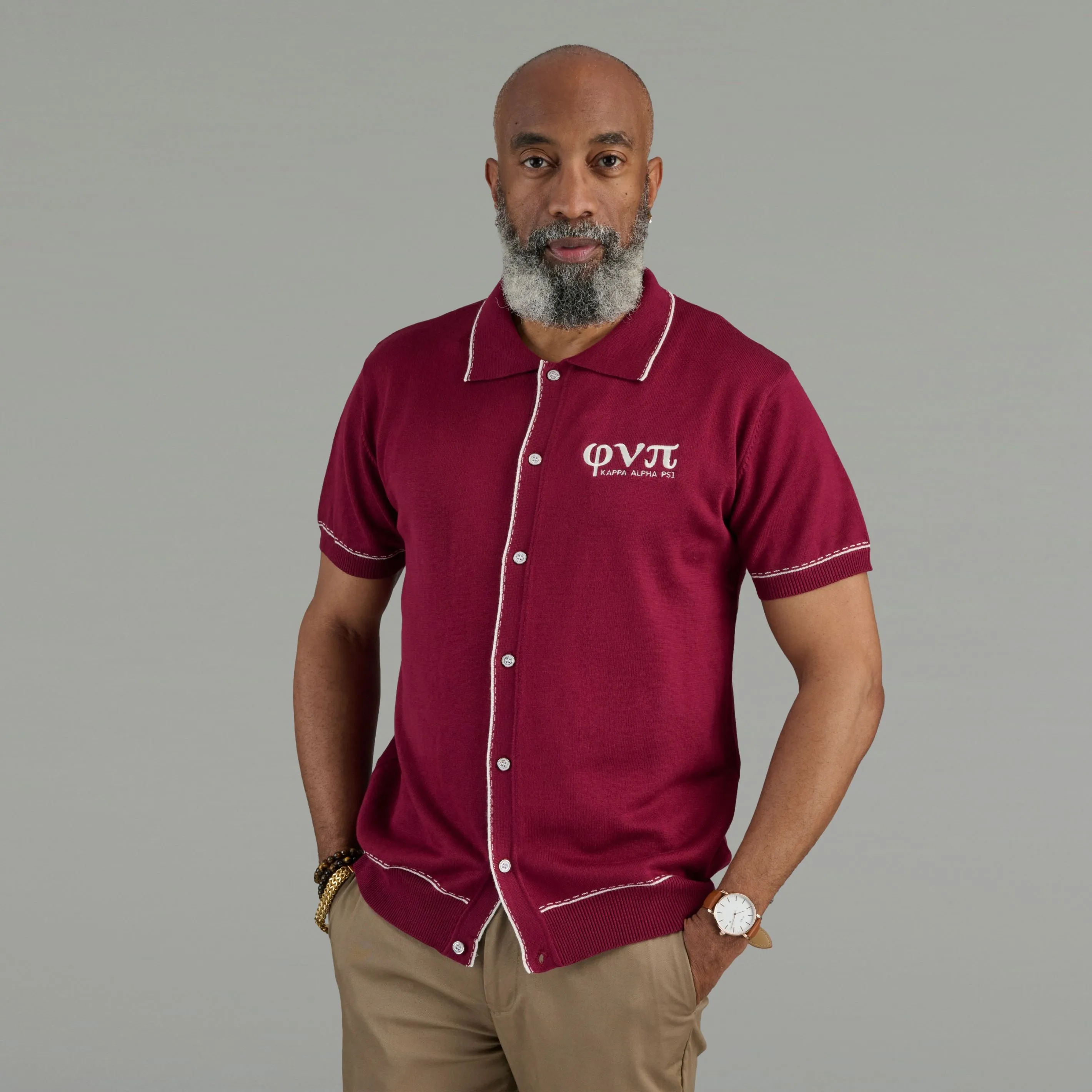 Kappa Alpha Psi Phi Nu Pi Full Button  Lightweight Sweater (Krimson)