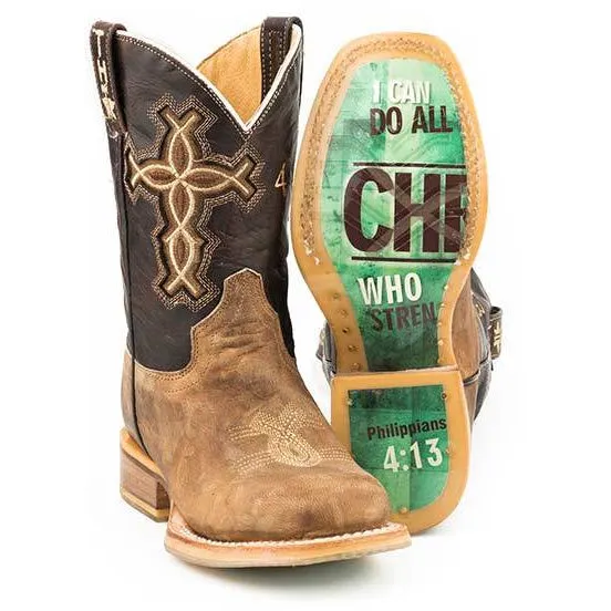 Kid's Tin Haul I Believe 4:13 Sole Boots Handcrafted Brown