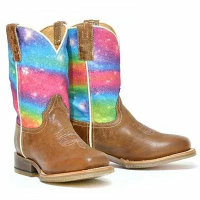 Kid's Tin Haul Rainbow Sparkles Boots Magical Star Sole Handcrafted Tan