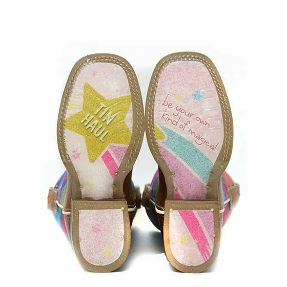 Kid's Tin Haul Rainbow Sparkles Boots Magical Star Sole Handcrafted Tan