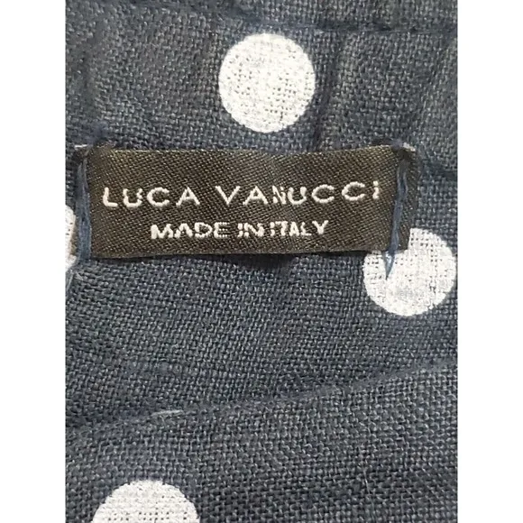 Lagenlook Med Luca Vanucci Linen Blue White Polka Dot Midi Skirt