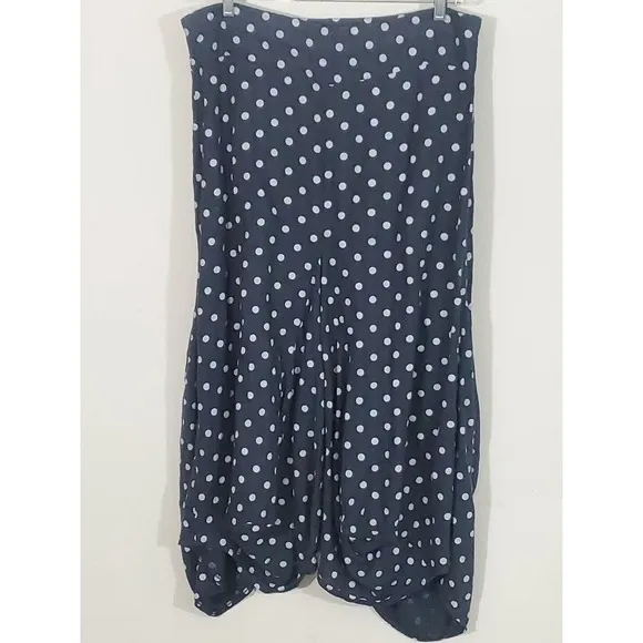 Lagenlook Med Luca Vanucci Linen Blue White Polka Dot Midi Skirt