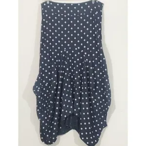 Lagenlook Med Luca Vanucci Linen Blue White Polka Dot Midi Skirt