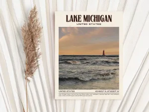 Lake Michigan Vintage Wall Art, USA