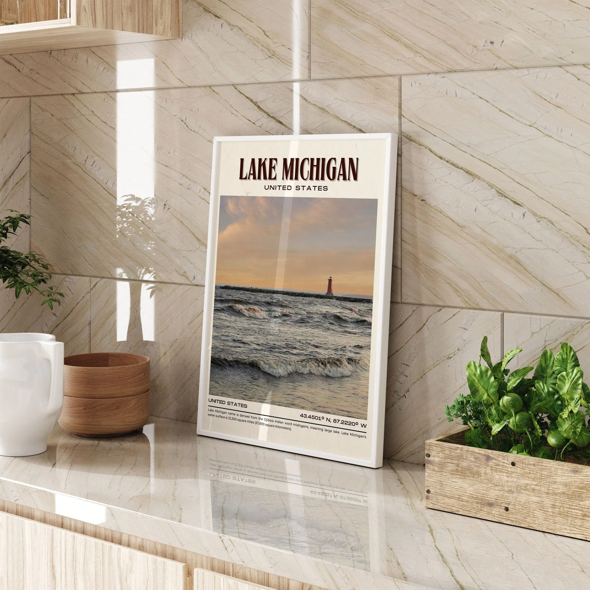 Lake Michigan Vintage Wall Art, USA