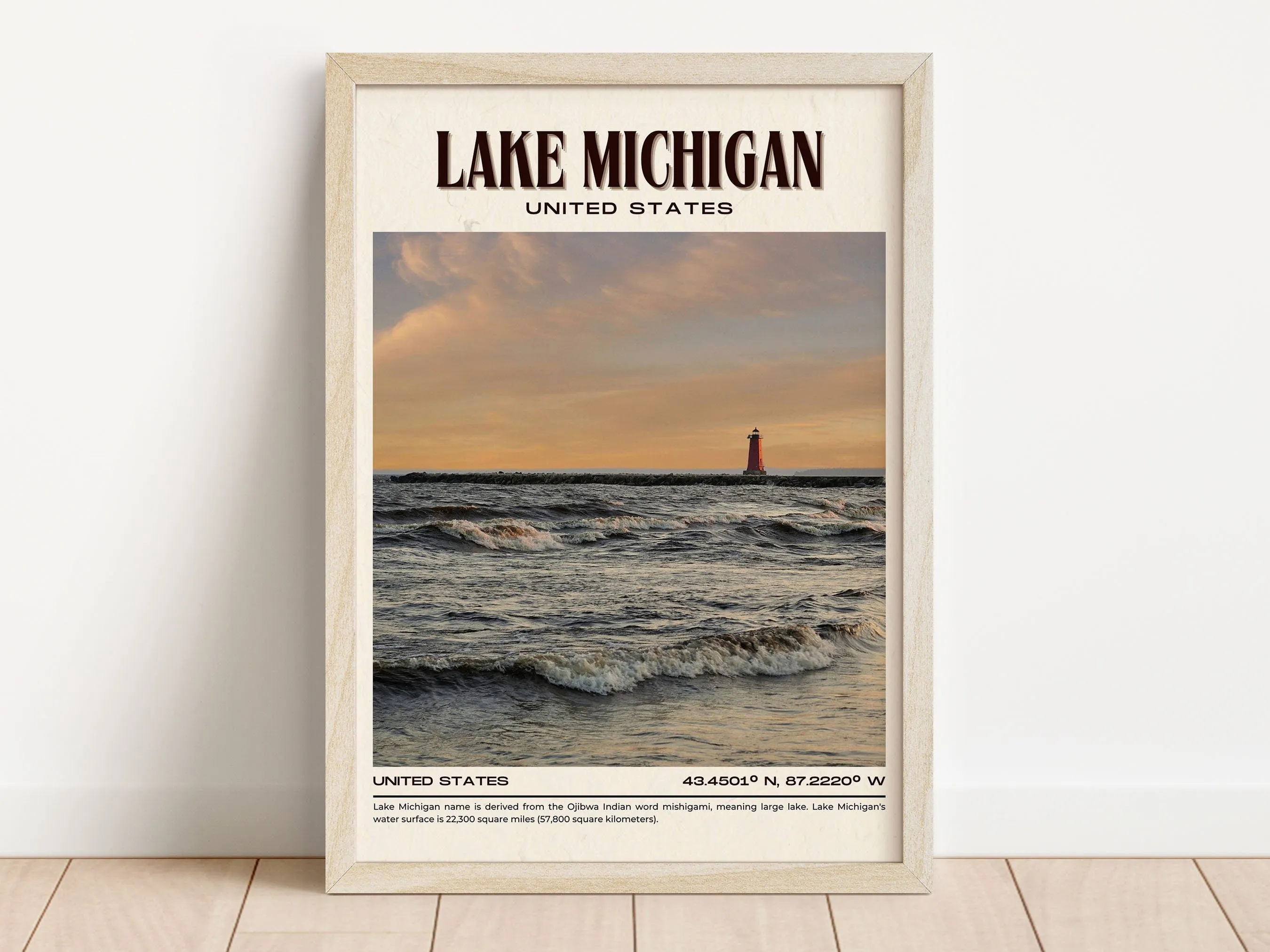 Lake Michigan Vintage Wall Art, USA
