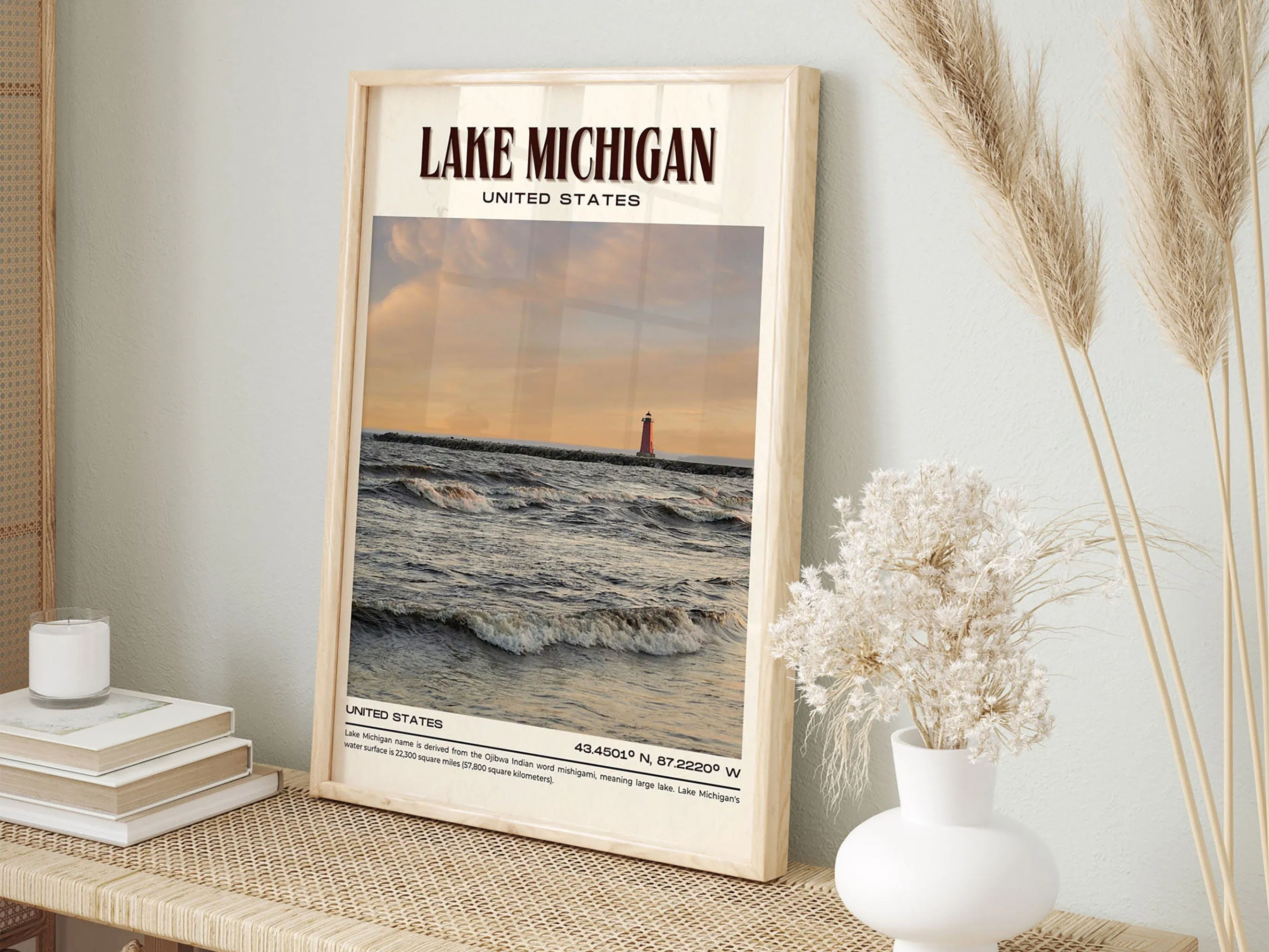 Lake Michigan Vintage Wall Art, USA