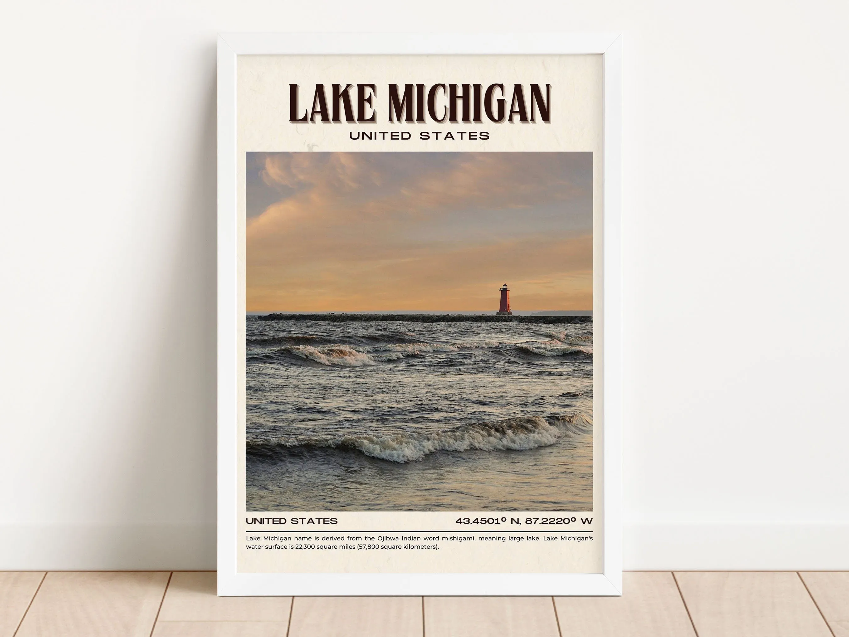 Lake Michigan Vintage Wall Art, USA
