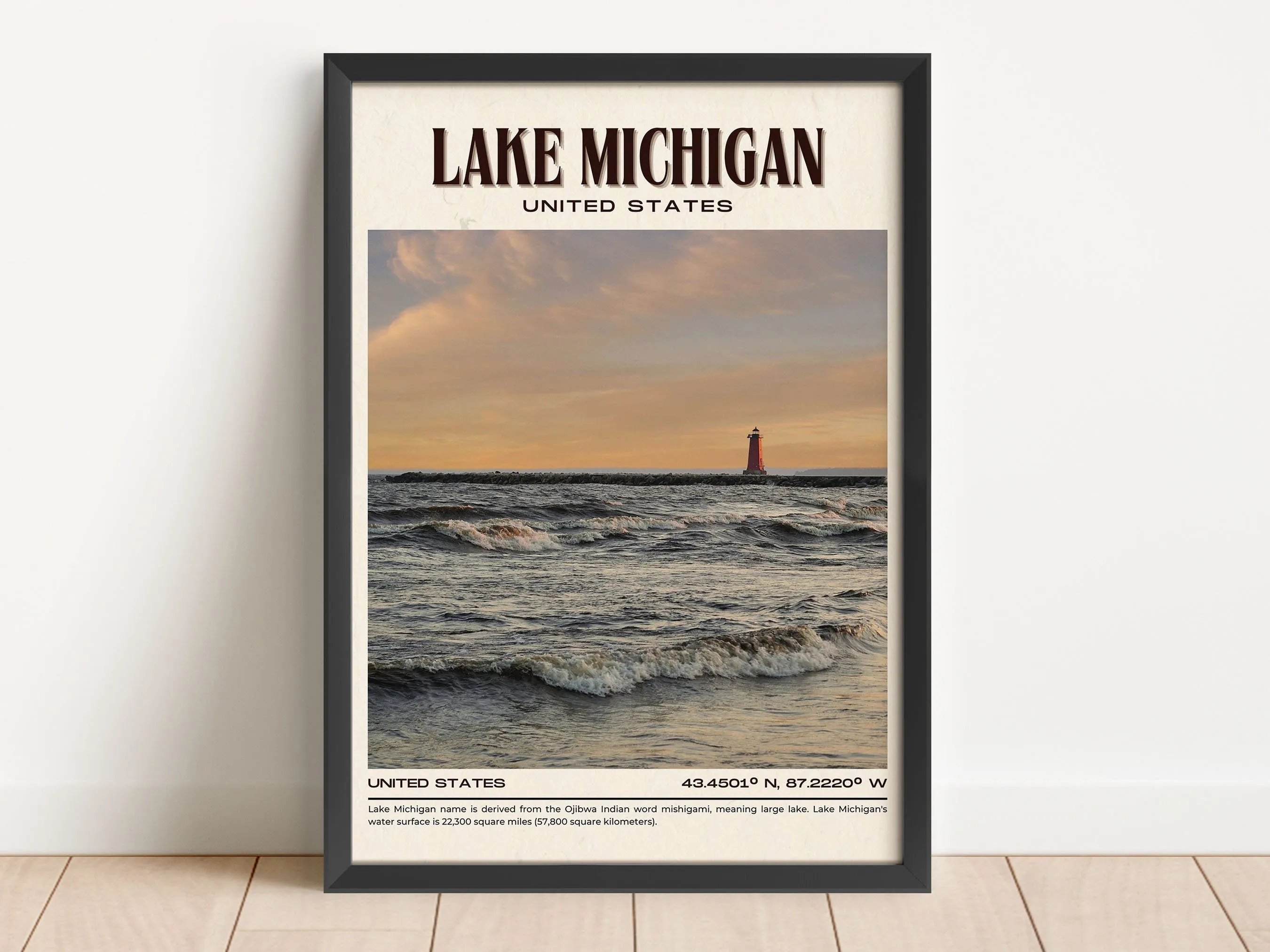 Lake Michigan Vintage Wall Art, USA