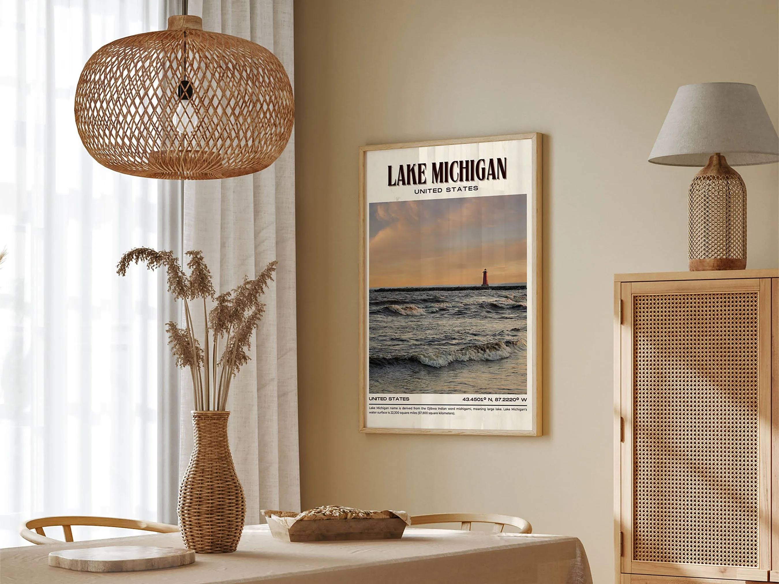 Lake Michigan Vintage Wall Art, USA