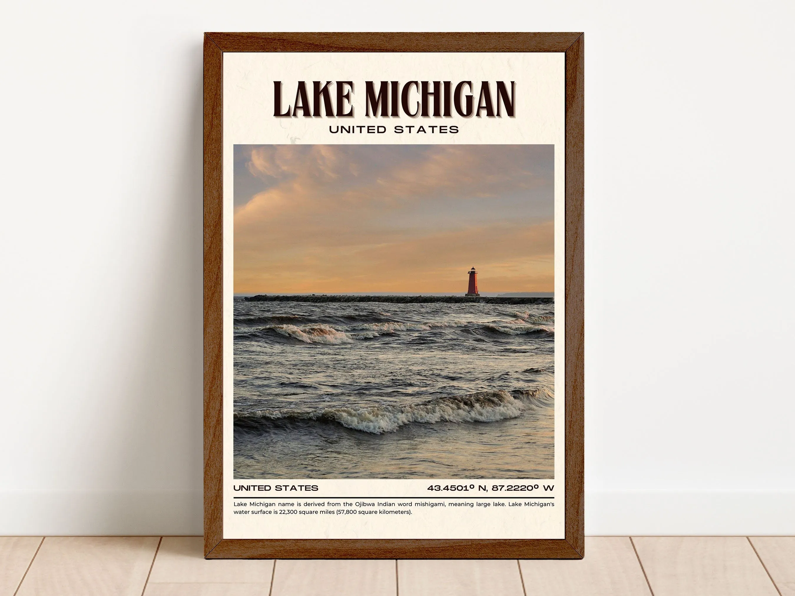 Lake Michigan Vintage Wall Art, USA
