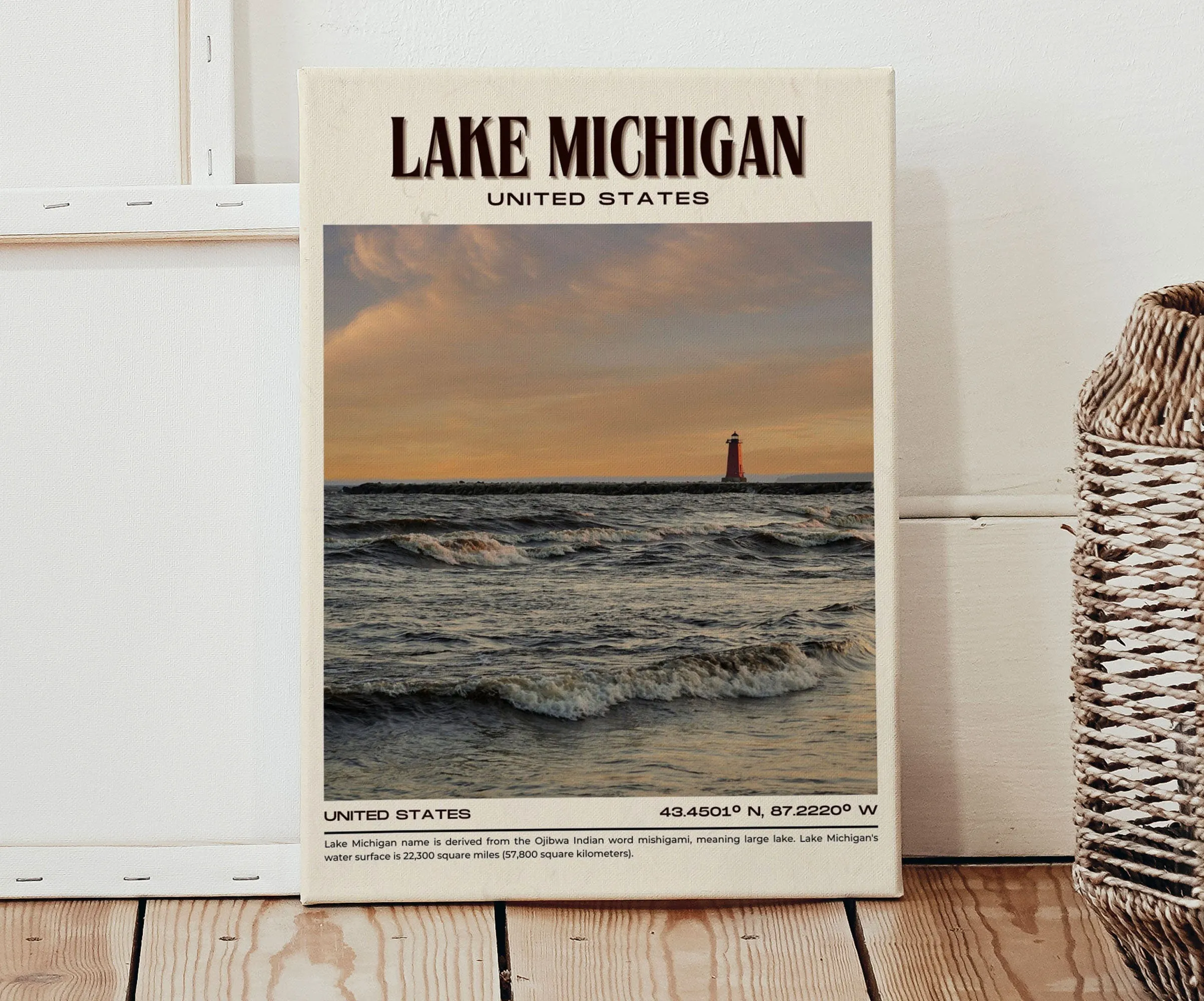Lake Michigan Vintage Wall Art, USA