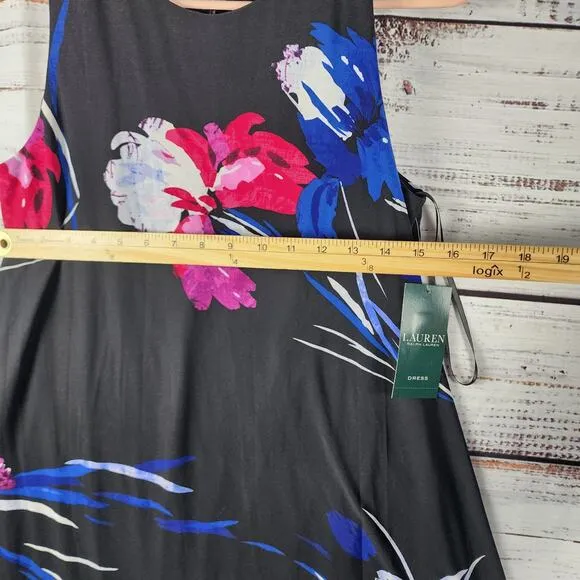 Lauren Ralph Lauren Women's Size 8 Floral Sleeveless Dress Black Blue MSRP $124