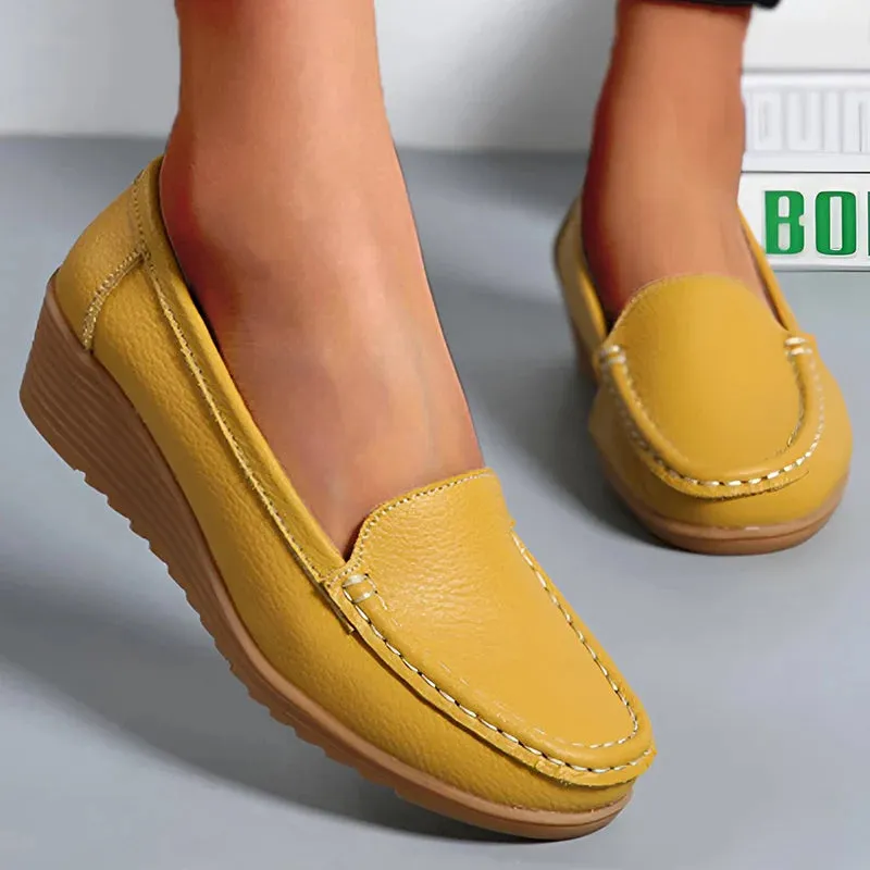 Leather Shoes For Women Flats White Black Loafers With Heels Shoes Casual Women's Moccasins Slip On Flat Shoes Summer Footwear