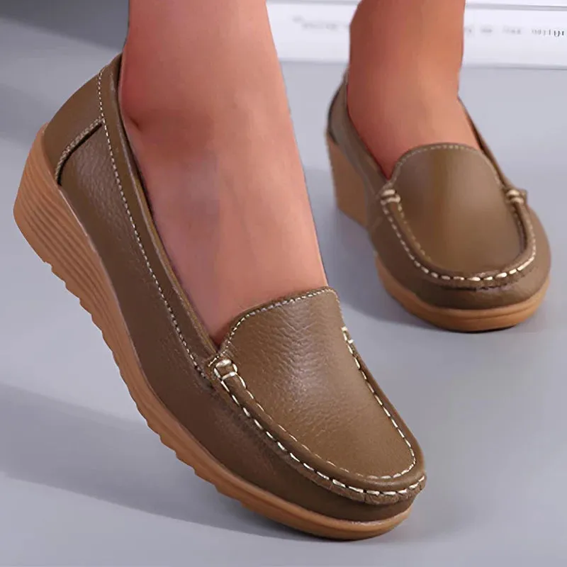 Leather Shoes For Women Flats White Black Loafers With Heels Shoes Casual Women's Moccasins Slip On Flat Shoes Summer Footwear
