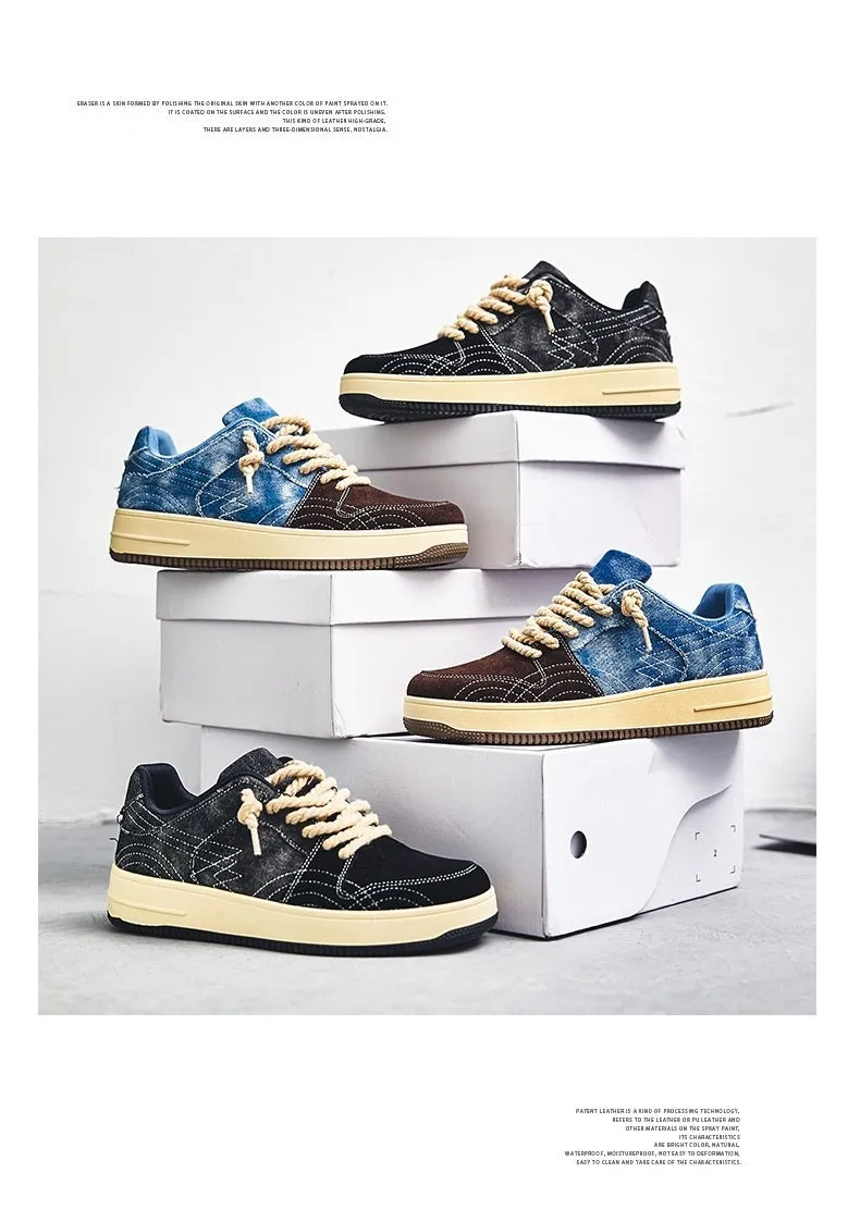 Leisure Denim Board Shoes Men Lace-up Flats Skateboard