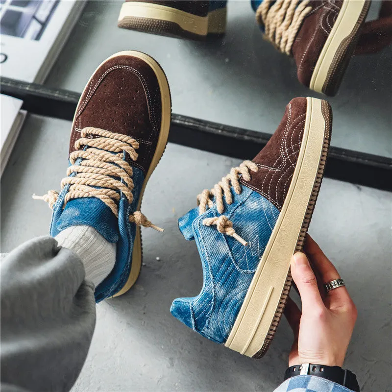 Leisure Denim Board Shoes Men Lace-up Flats Skateboard
