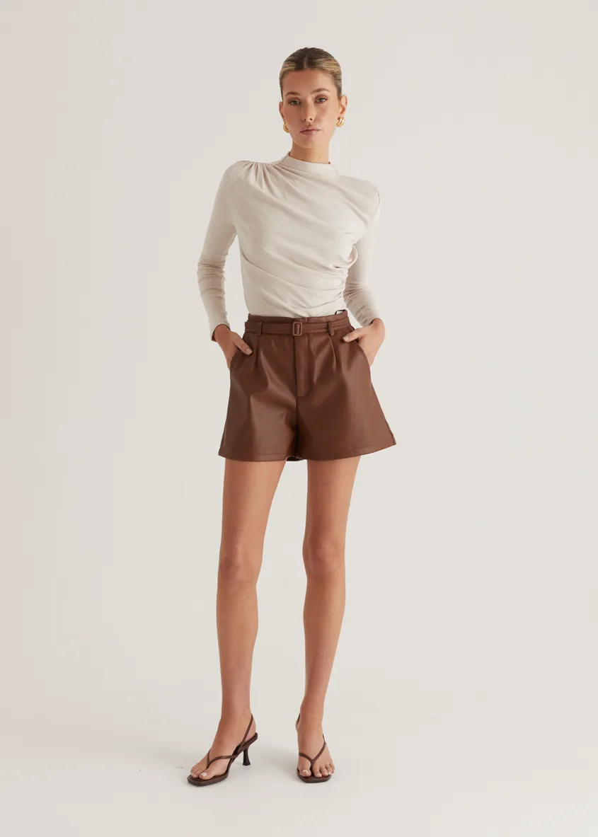 Liberty PU Shorts - Brown
