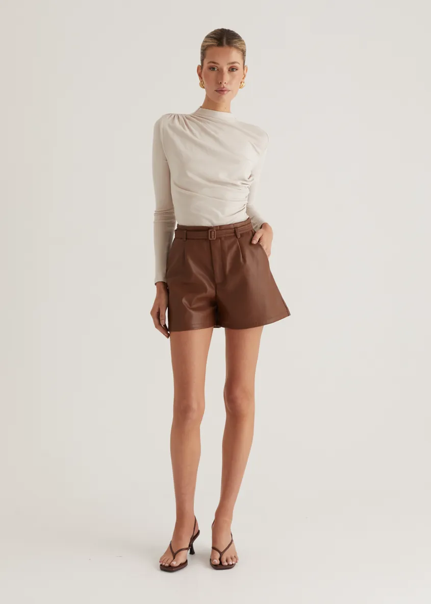 Liberty PU Shorts - Brown