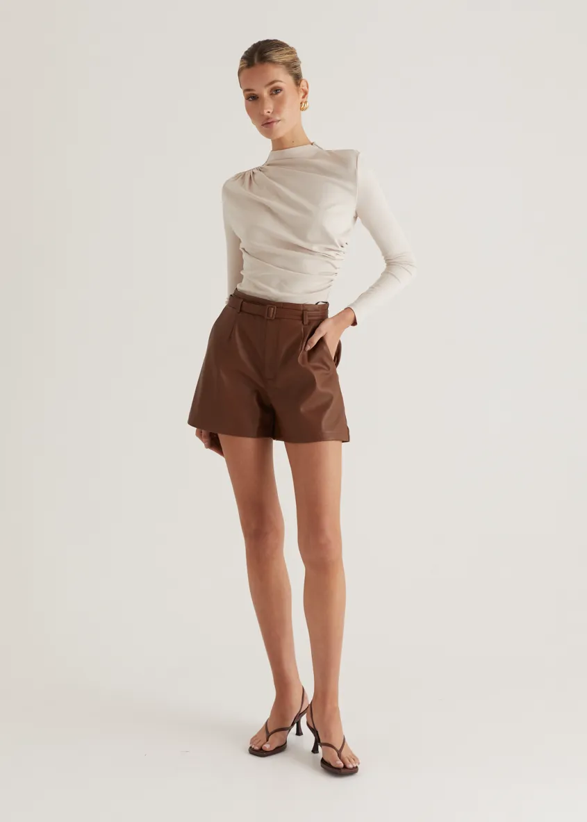 Liberty PU Shorts - Brown