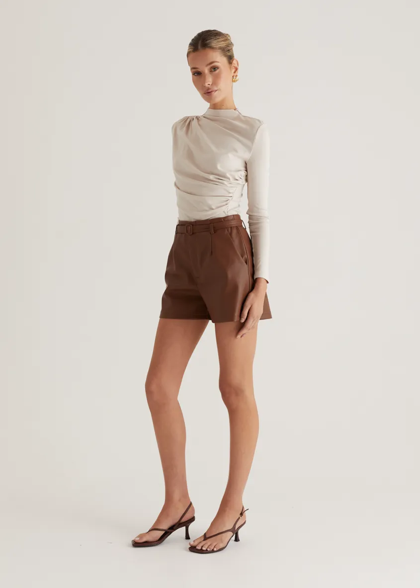 Liberty PU Shorts - Brown