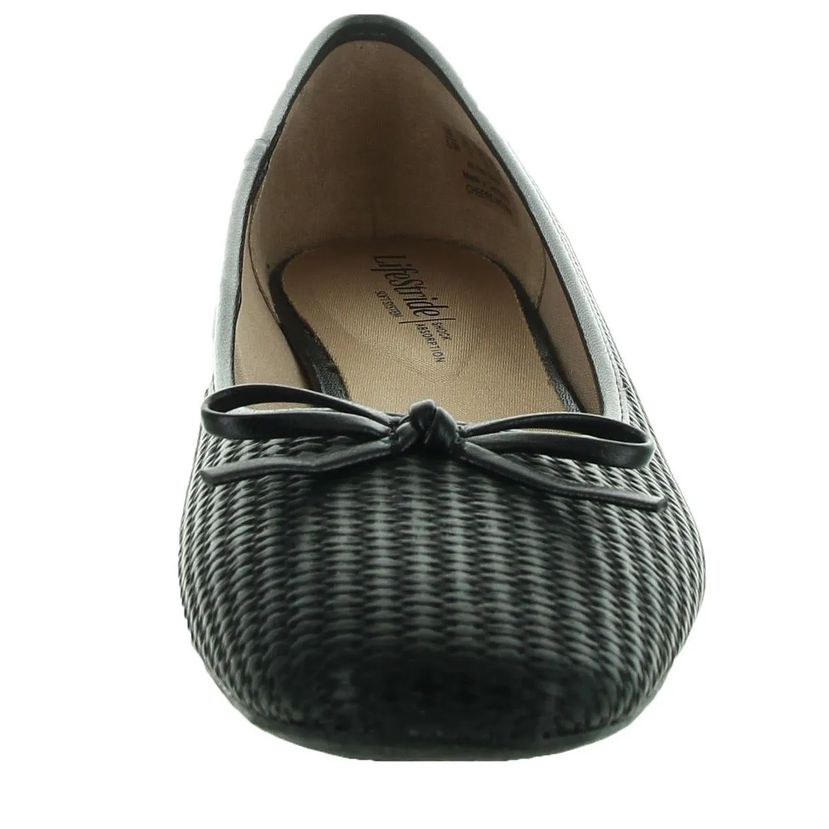 LifeStride Womens Cheers Woven Textured Faux Leather Ballet Flats