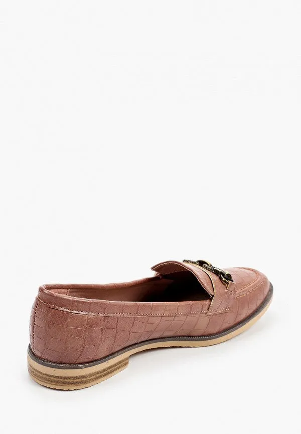 Loafer Mocassins Femme avec boucle métalisée, en simili cuir, Rose pâle