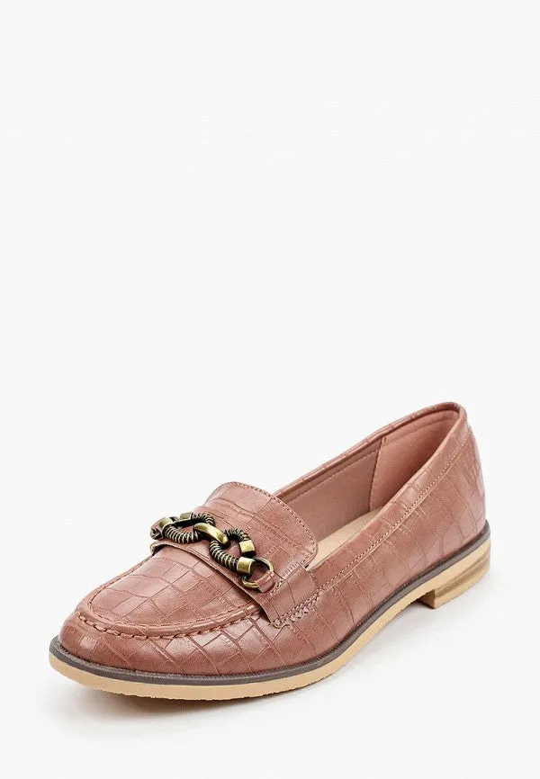 Loafer Mocassins Femme avec boucle métalisée, en simili cuir, Rose pâle