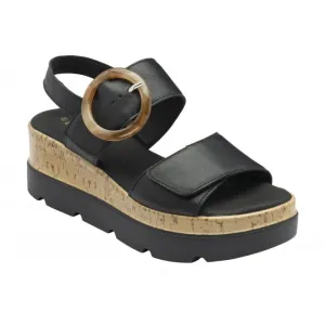 Lotus Black Leather Cammie Flatform Sandals ULP268BB
