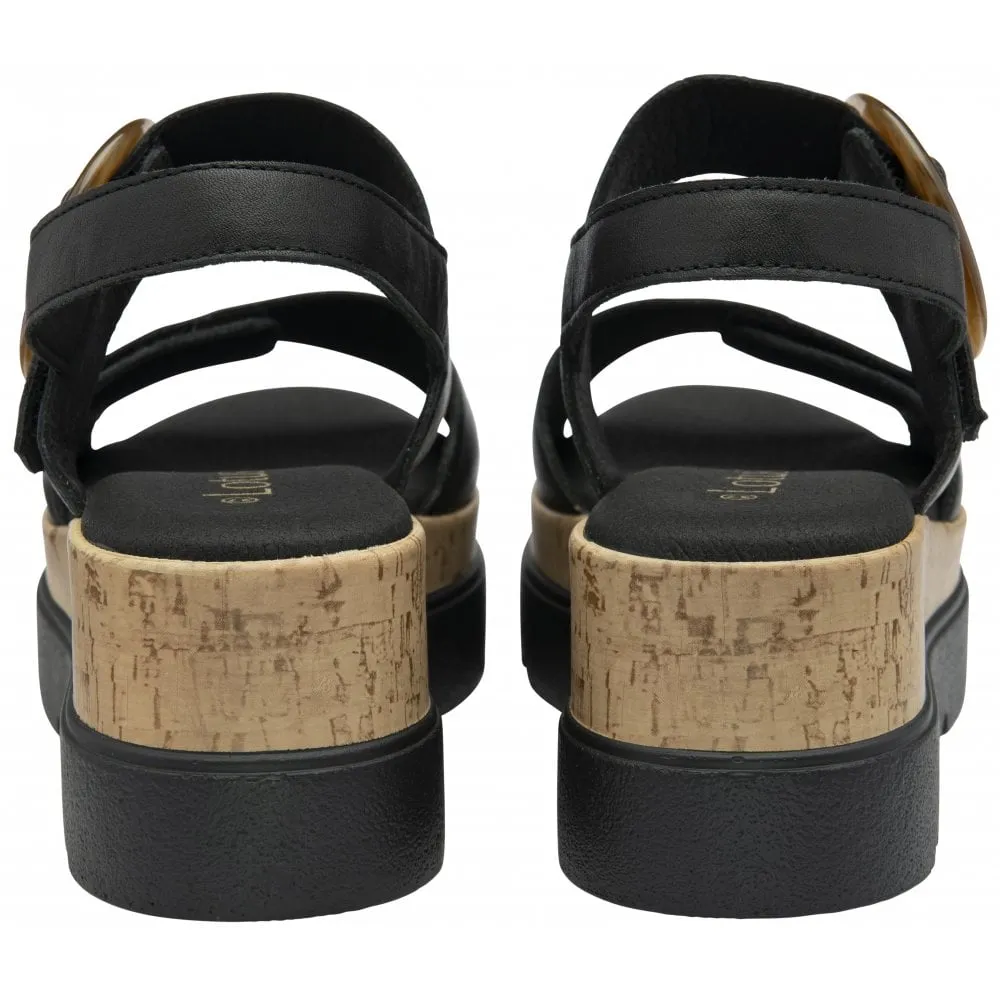 Lotus Black Leather Cammie Flatform Sandals ULP268BB
