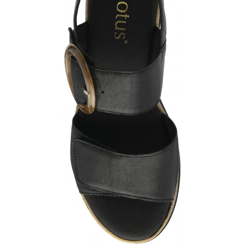 Lotus Black Leather Cammie Flatform Sandals ULP268BB