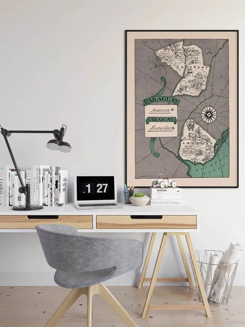 Map of Paraguay and Uruguay 1941| Vintage Map Prints Wall Art