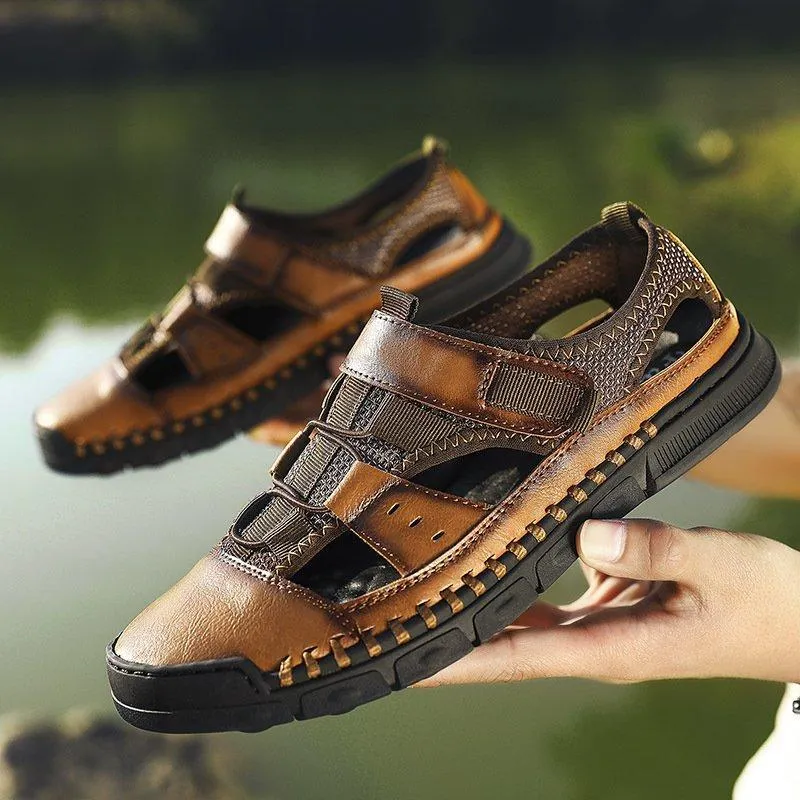 Men Comfy Flat Heel Summer Leather Sandals