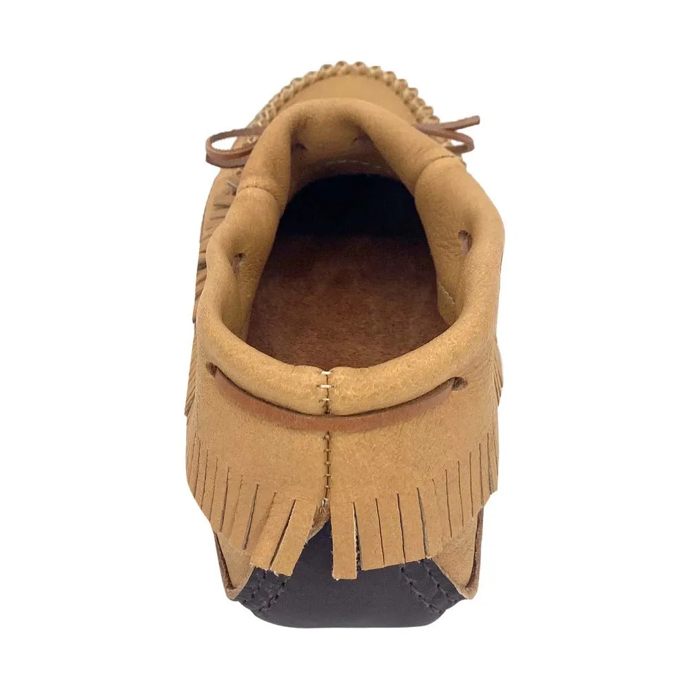 Men's Earthing Moccasins Fringed Moose Hide with Heavy Oil Tan Soles