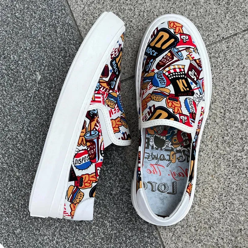Men's Graffiti Printing Pattern Breathable Casual Slip On Walking Flats