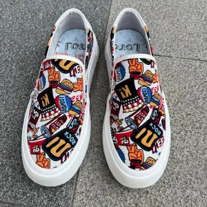Men's Graffiti Printing Pattern Breathable Casual Slip On Walking Flats