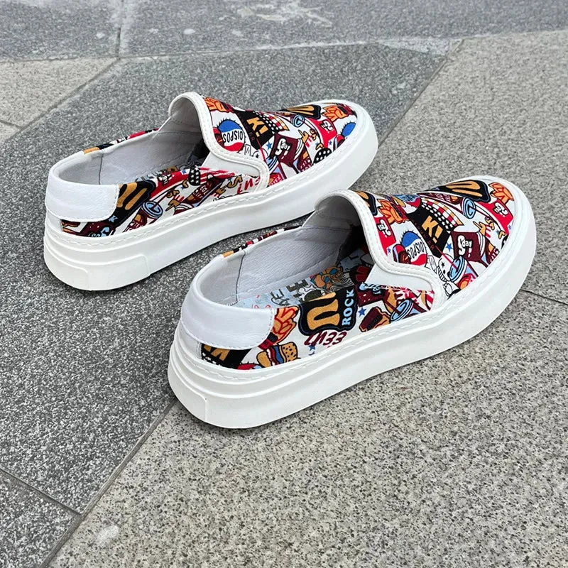 Men's Graffiti Printing Pattern Breathable Casual Slip On Walking Flats