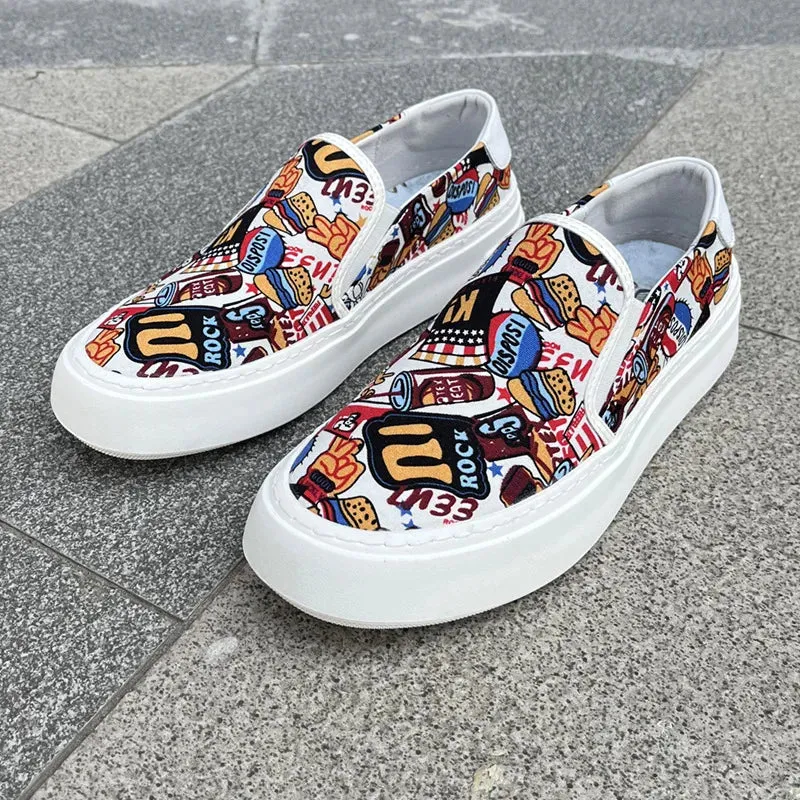 Men's Graffiti Printing Pattern Breathable Casual Slip On Walking Flats
