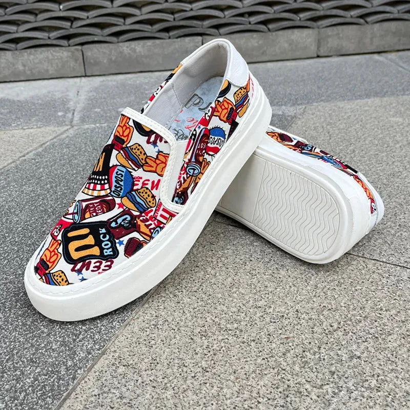 Men's Graffiti Printing Pattern Breathable Casual Slip On Walking Flats