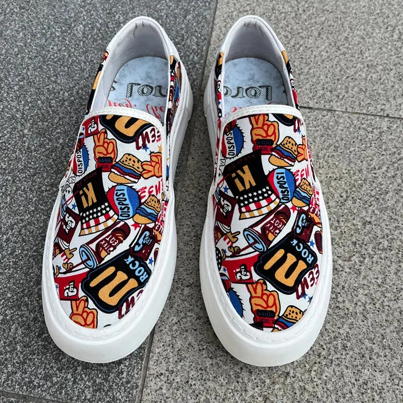 Men's Graffiti Printing Pattern Breathable Casual Slip On Walking Flats