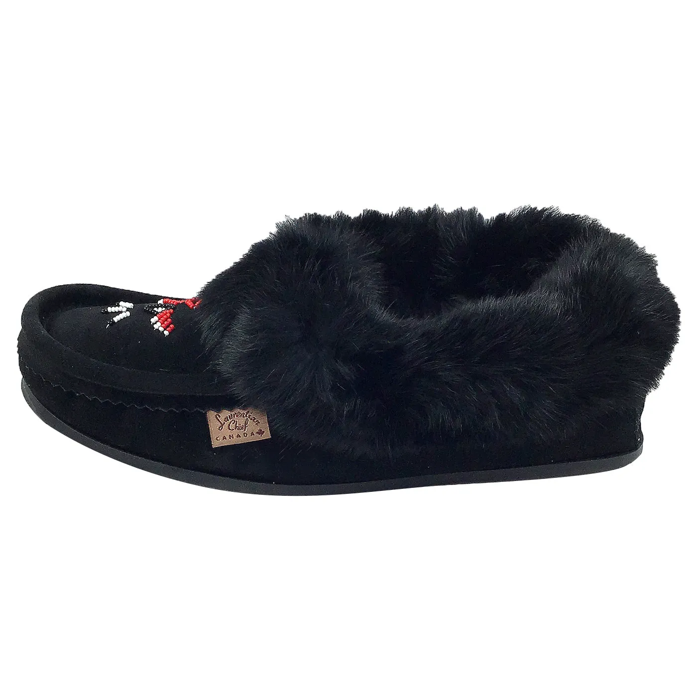 Men's Rabbit Fur Thunderbird Beaded Crepe Sole Moccasins