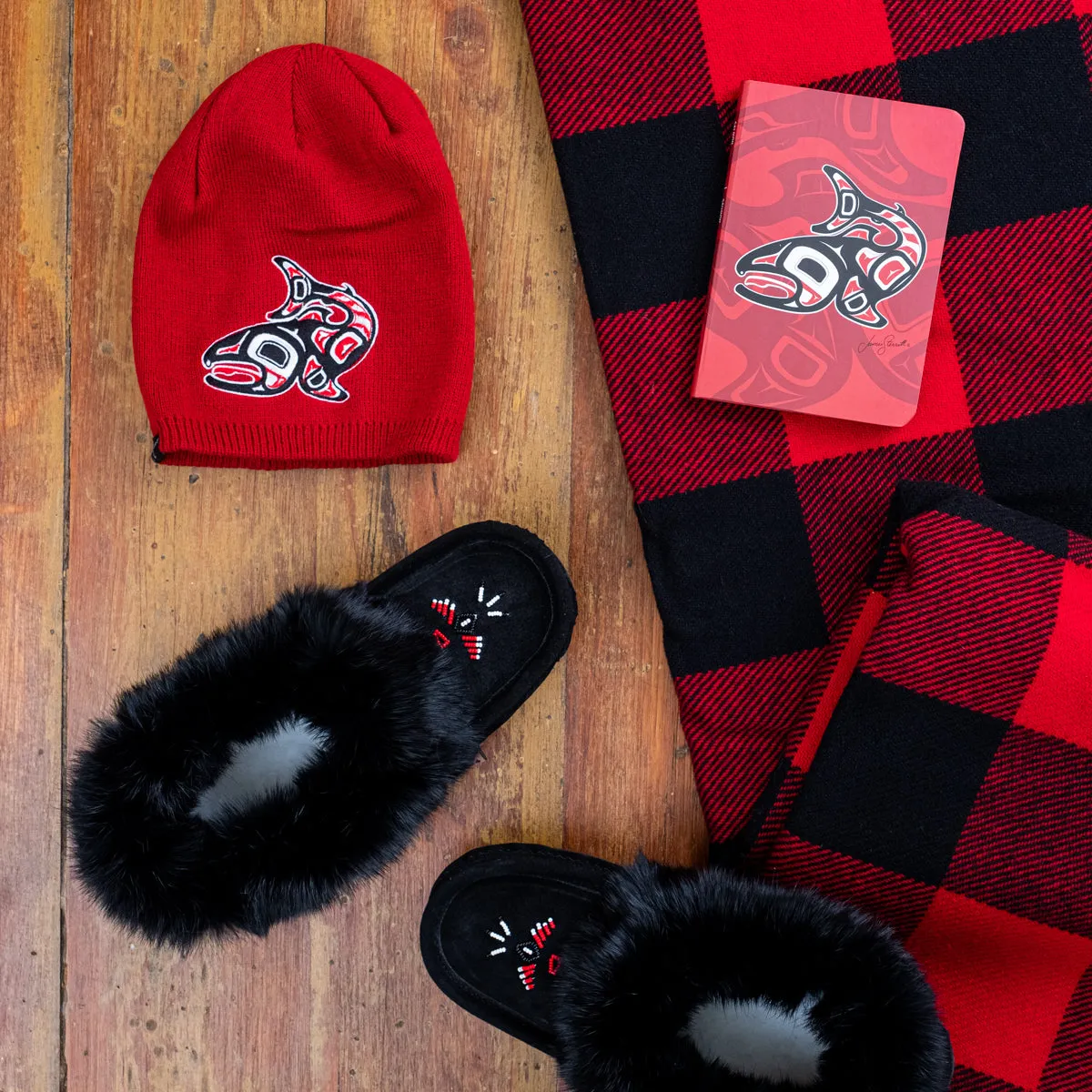 Men's Rabbit Fur Thunderbird Beaded Crepe Sole Moccasins