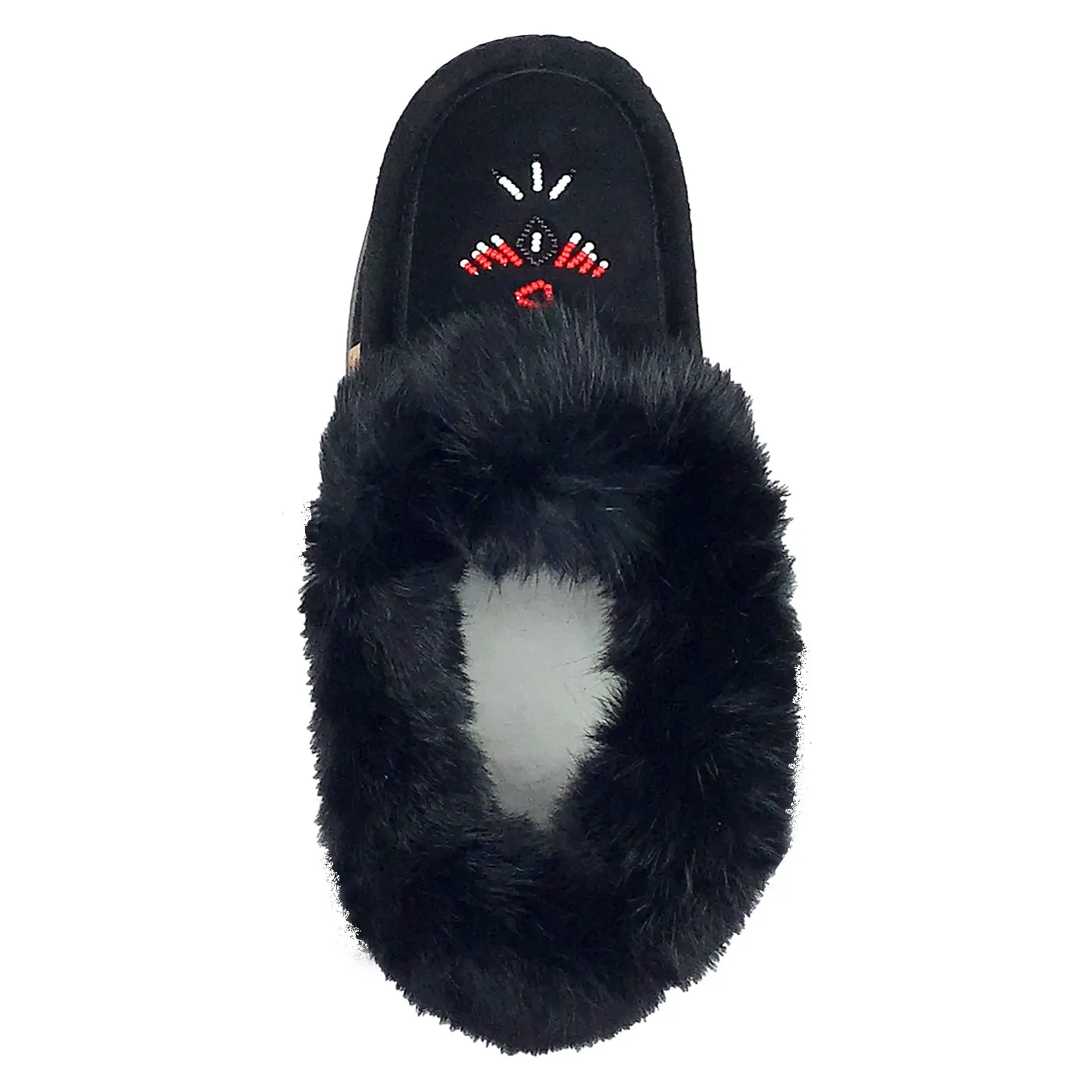 Men's Rabbit Fur Thunderbird Beaded Crepe Sole Moccasins