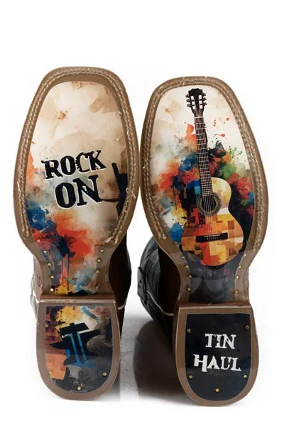Men's Tin Haul Guitar Man Boots with Rock On Sole Handcrafted Brown