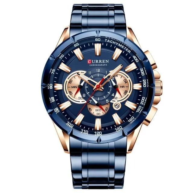 Men's Watch Blue Quartz Stainless Steel Band  Business Watch